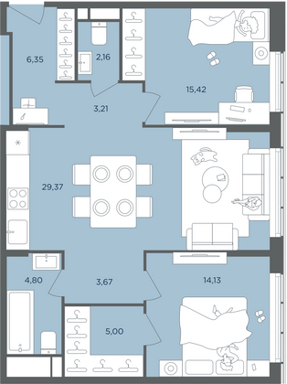 Продажа 3-комнатной квартиры 84,1 м², 51/51 этаж