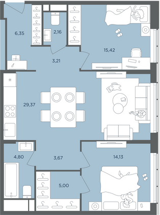 84,1 м², 3-комн. квартира, 51/51 этаж