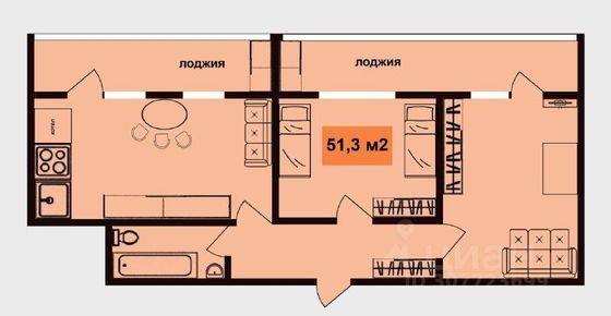 Продажа 2-комнатной квартиры 51,3 м², 3/3 этаж