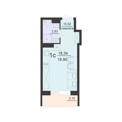 Продажа 1-комнатной квартиры 19,9 м², 15/20 этаж