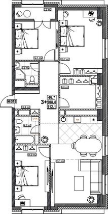 Продажа 3-комнатной квартиры 112,1 м², 23/24 этаж