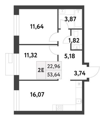 Продажа 2-комнатной квартиры 53,6 м², 13/16 этаж