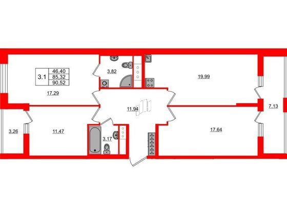 Продажа 3-комнатной квартиры 85,3 м², 12/14 этаж