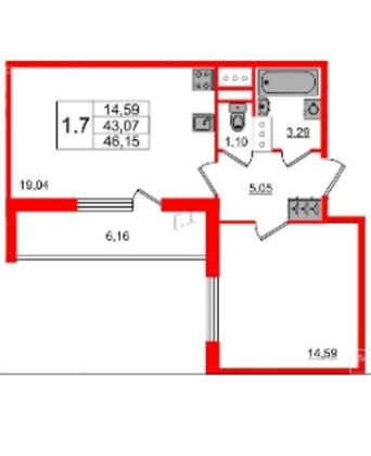 Продажа 1-комнатной квартиры 43,1 м², 13/24 этаж