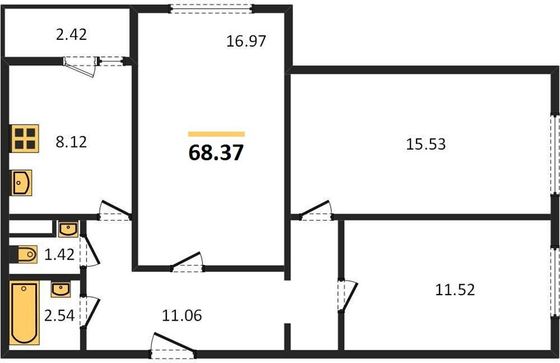 Продажа 3-комнатной квартиры 68,4 м², 1/16 этаж