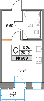 Продажа квартиры-студии 26,1 м², 2/25 этаж