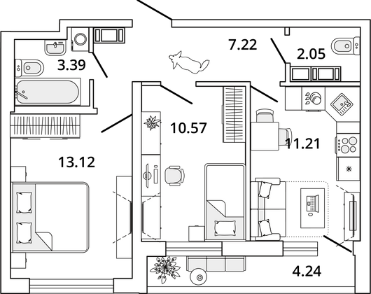 49,7 м², 2-комн. квартира, 18/19 этаж