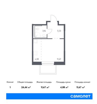 24,4 м², студия, 23/24 этаж