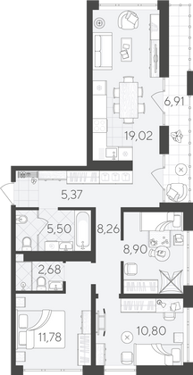72,3 м², 3-комн. квартира, 2/9 этаж