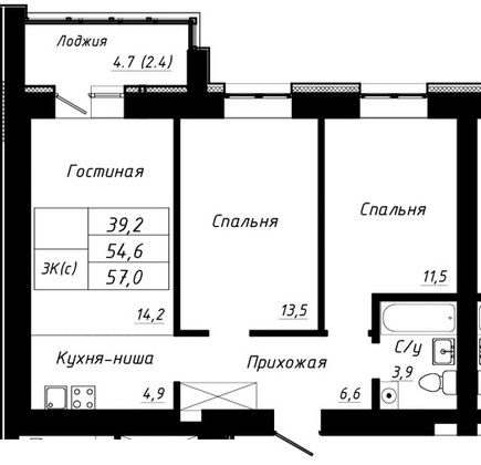 Продажа 3-комнатной квартиры 57 м², 6/10 этаж