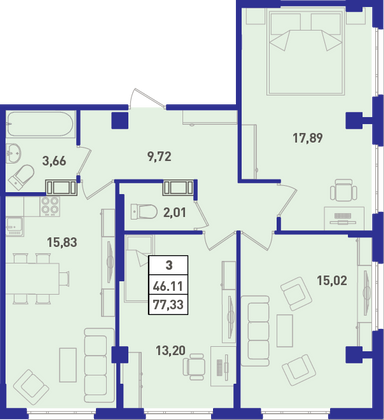 Продажа 3-комнатной квартиры 78,7 м², 18/18 этаж