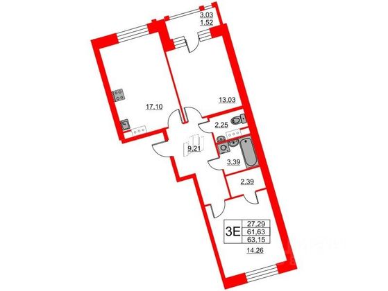 Продажа 2-комнатной квартиры 63,2 м², 4/13 этаж