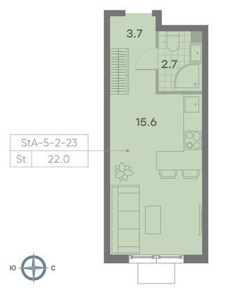 Продажа квартиры-студии 22 м², 20/23 этаж