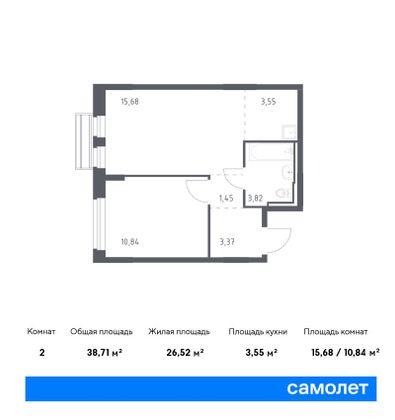 38,7 м², 1-комн. квартира, 2/8 этаж