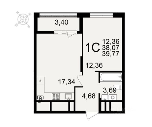 Продажа 2-комнатной квартиры 40 м², 12/26 этаж