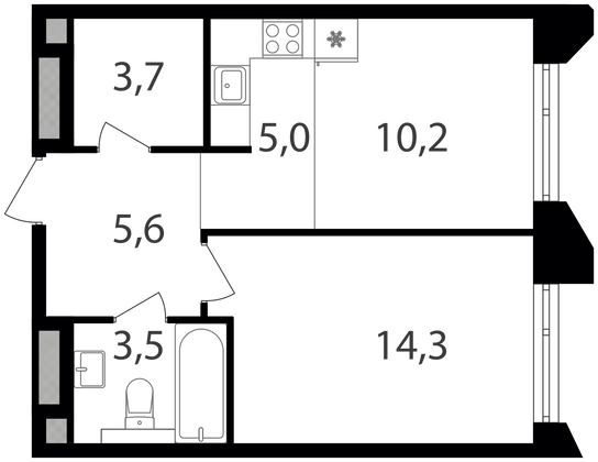 Продажа 1-комнатной квартиры 42,3 м², 2/19 этаж