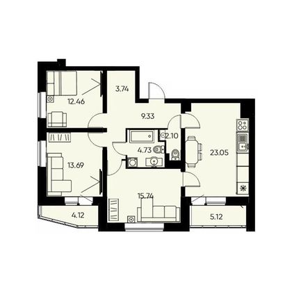 Продажа 3-комнатной квартиры 84,5 м², 4/16 этаж