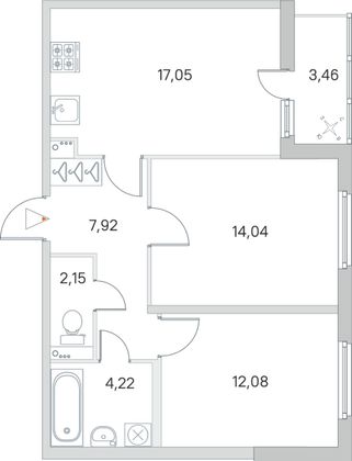 Продажа 2-комнатной квартиры 59,2 м², 1/8 этаж