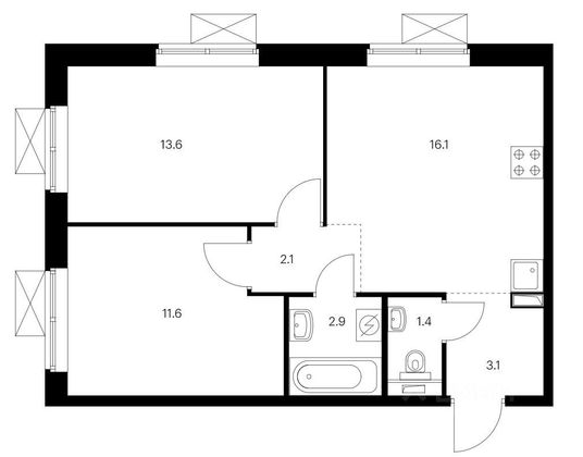 Продажа 2-комнатной квартиры 50,8 м², 13/20 этаж