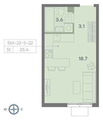Продажа квартиры-студии 25,4 м², 13/23 этаж