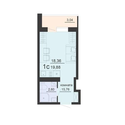 Продажа 1-комнатной квартиры 19,9 м², 15/20 этаж