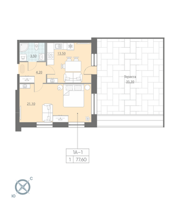 Продажа 1-комнатной квартиры 77,6 м², 2/12 этаж