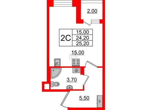 Продажа квартиры-студии 24,2 м², 4/4 этаж