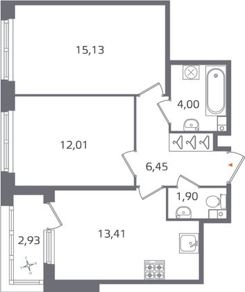 Продажа 2-комнатной квартиры 54,4 м², 3/17 этаж