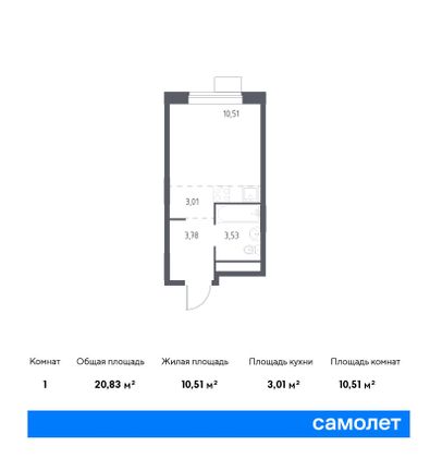 20,8 м², студия, 8/22 этаж