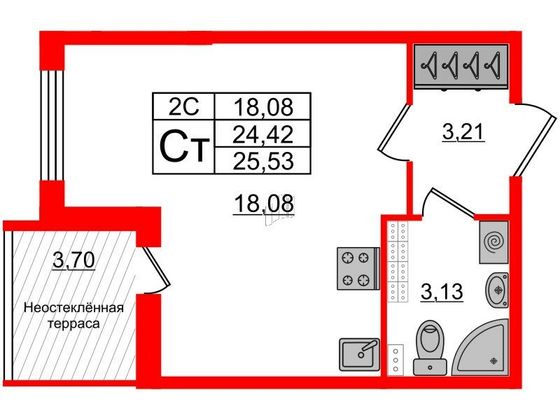 Продажа квартиры-студии 24,4 м², 5/5 этаж