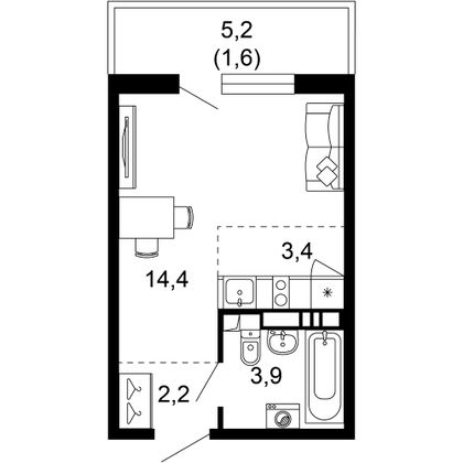 25,5 м², 1-комн. квартира, 2/17 этаж