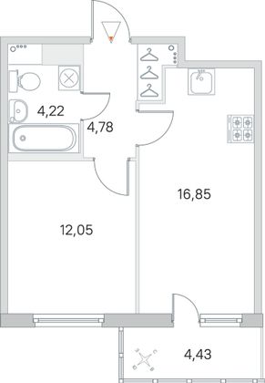 Продажа 1-комнатной квартиры 39,2 м², 7/8 этаж