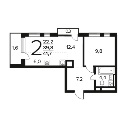 Продажа 2-комнатной квартиры 41,7 м², 7/12 этаж