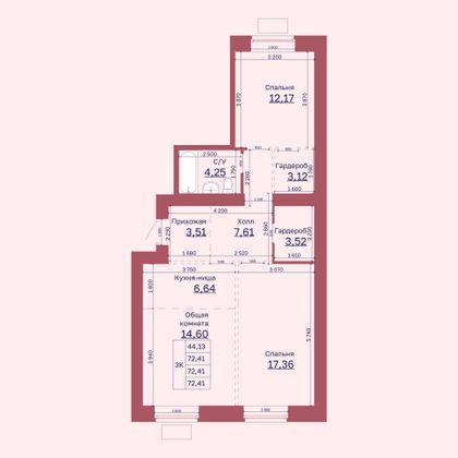 Продажа 3-комнатной квартиры 72,4 м², 2/10 этаж