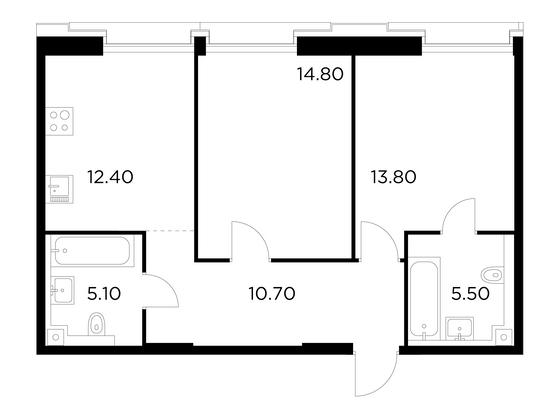 62,3 м², 2-комн. квартира, 6/12 этаж