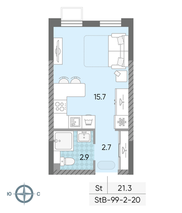 Продажа квартиры-студии 21,5 м², 4/24 этаж