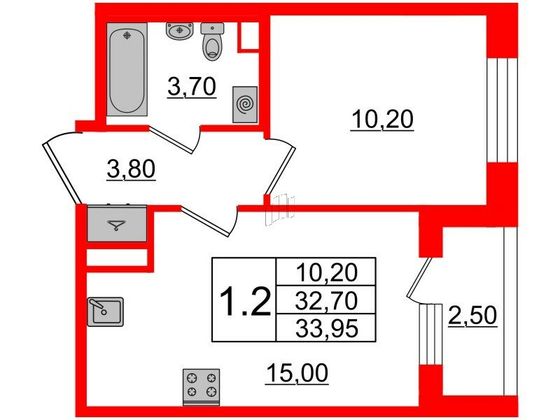 Продажа 1-комнатной квартиры 32,7 м², 1/4 этаж