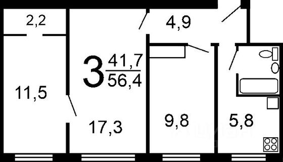 Продажа 3-комнатной квартиры 57,9 м², 5/5 этаж