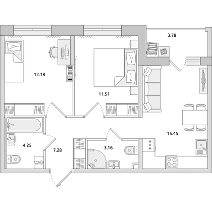 Продажа 2-комнатной квартиры 57,6 м², 5/15 этаж