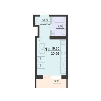 Продажа 1-комнатной квартиры 21 м², 15/20 этаж