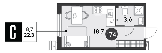 Продажа квартиры-студии 22,3 м², 2/9 этаж