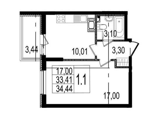 Продажа 1-комнатной квартиры 34,4 м², 2/8 этаж