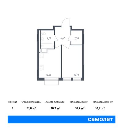 31,8 м², 1-комн. квартира, 3/9 этаж