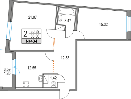 Продажа 2-комнатной квартиры 66,4 м², 14/16 этаж