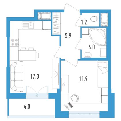 Продажа 1-комнатной квартиры 42,3 м², 7/18 этаж