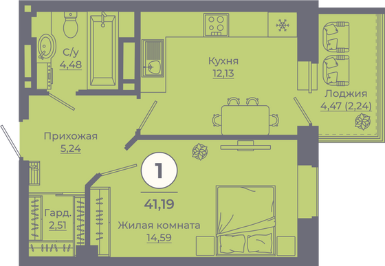 Продажа 1-комнатной квартиры 41 м², 24/24 этаж