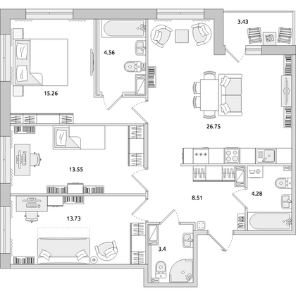 Продажа 3-комнатной квартиры 93,5 м², 10/14 этаж