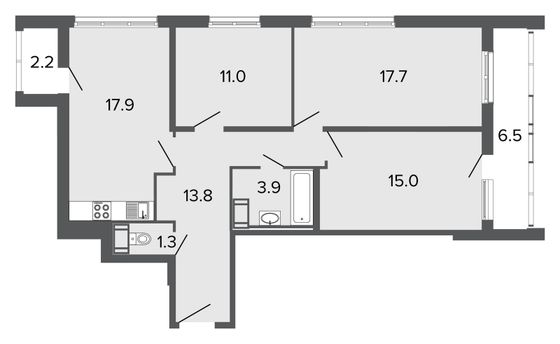 80,6 м², 4-комн. квартира, 23/24 этаж