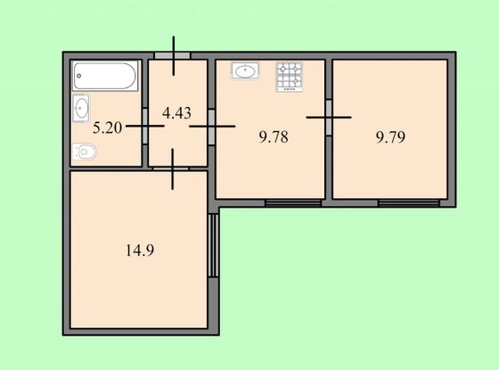 Продажа 2-комнатной квартиры 44,1 м², 1/9 этаж