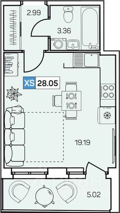 Продажа 1-комнатной квартиры 28,1 м², 1/8 этаж